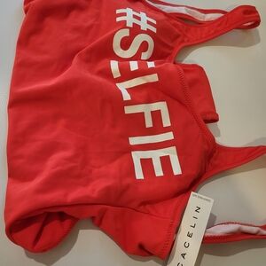 Red "#SELFIE" One-Piece Swimsuit by